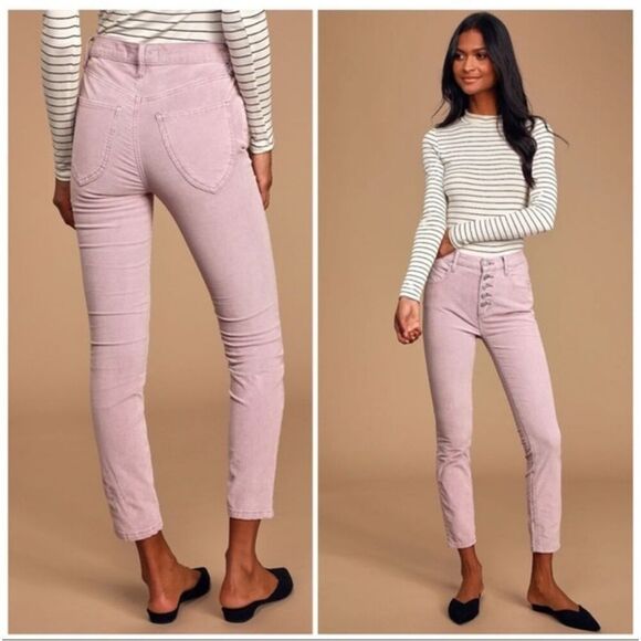 Free People Sun Chaser High Waist Crop Skinny Corduroy Pants, Lavender - Picture 1 of 8